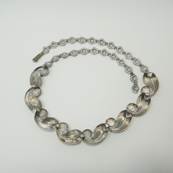 Necklace Blue Faux Turquoise Silver Tone Leaves Choker 16.5" - Picture 7 of 11